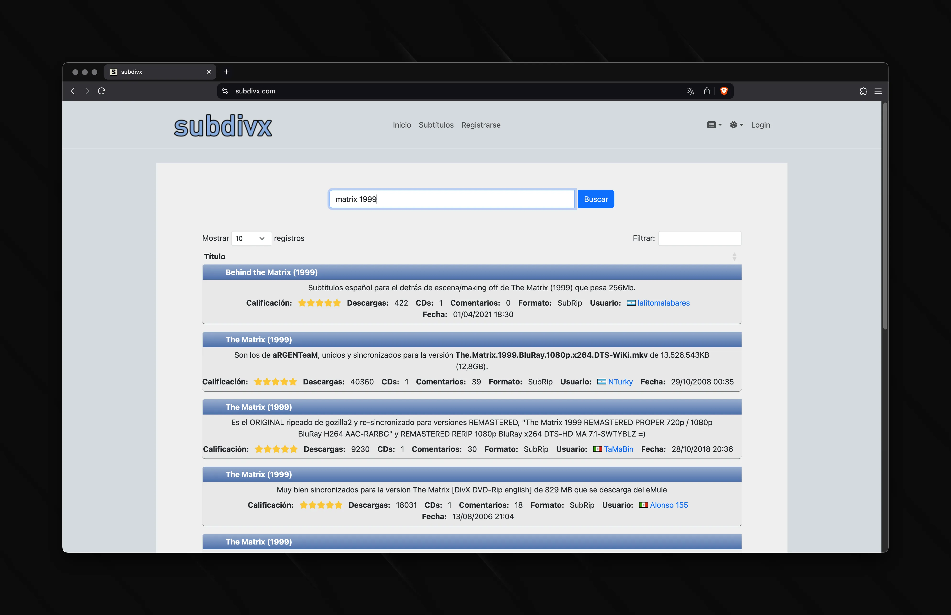 Subdivx Interface